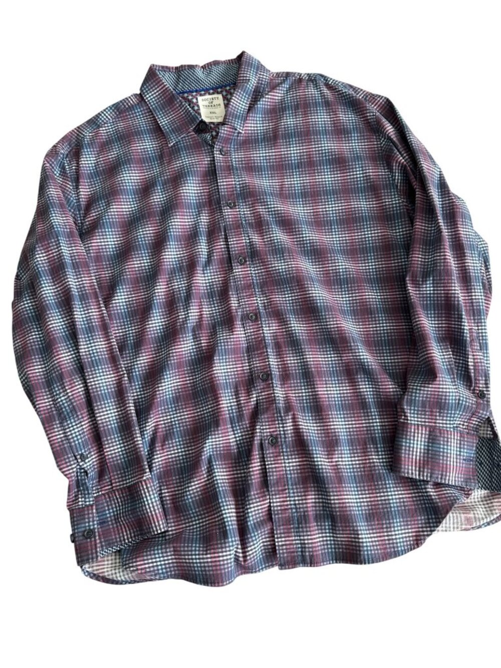 Mens Society Of Threads Comfort Stretch Slim Fit Plaid Long Sleeve Button-Down S